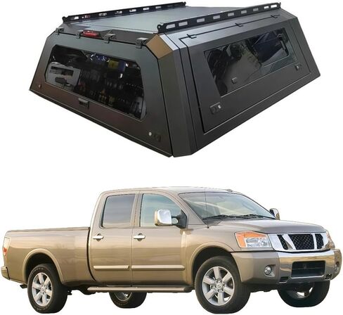 Truck Topper Compatible with Nissan Titan 2004-2007 5.5ft Bed, Lockable Hardtop Camper Shell w/Gullwing Doors, Rear Tent & Interior Light, No-Drill Bed Cap Pickup Canopy(Window) in Kuwait