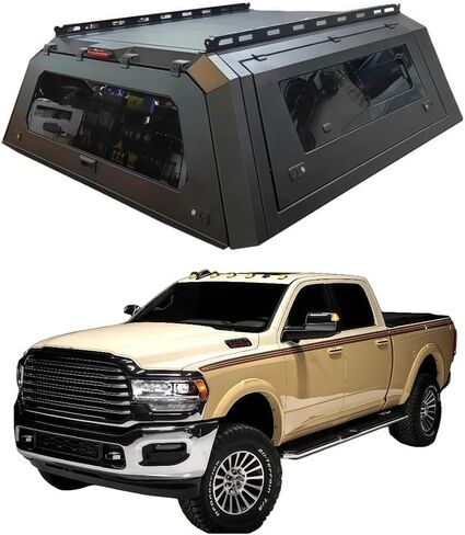 Truck Topper Compatible with Ram 2500/3500 6'4" 2003–2025, Lockable Hardtop Camper Shell w/Gullwing Doors, Rear Tent & Interior Light, No-Drill Bed Cap Pickup Canopy(Decor) in Kuwait