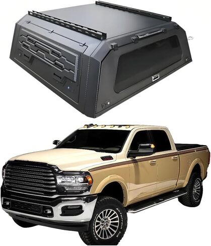 Truck Topper Compatible with Ram 2500/3500 6'4" 2003–2025, Lockable Hardtop Camper Shell w/Gullwing Doors, Rear Tent & Interior Light, No-Drill Bed Cap Pickup Canopy(Decor) in Kuwait