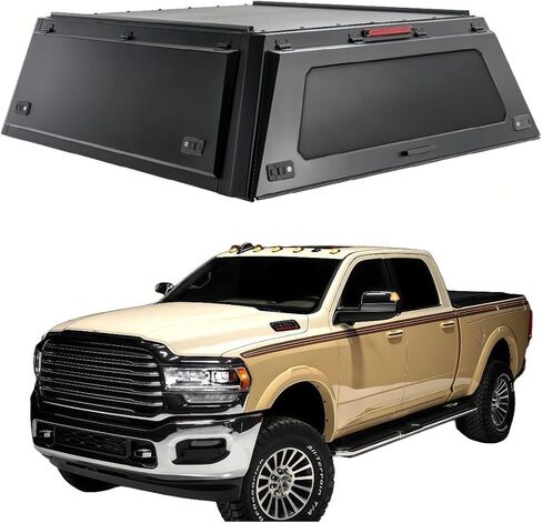 Truck Topper Compatible with Ram 2500/3500 6'4" 2003–2025, Lockable Hardtop Camper Shell w/Gullwing Doors, Rear Tent & Interior Light, No-Drill Bed Cap Pickup Canopy(Decor) in Kuwait