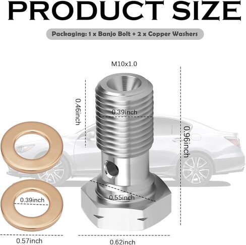 M10x1.0 Metric Banjo Bolt with Copper Banjo Bolt Washer,Stainless Steel Brake Line Adapter Fitting for Master Cylinder/Caliper/Clutch System,High Strength Bolts Car Accessories in Saudi Arabia