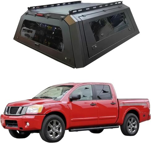 شاحنة علوية متوافقة مع Nissan Titan 2008-2015، غطاء تخييم ذو سقف صلب قابل للقفل مع أبواب Gullwing، خيمة خلفية وإضاءة داخلية، مظلة بيك اب بغطاء سرير بدون حفر (5.5 قدم عادي) in Kuwait