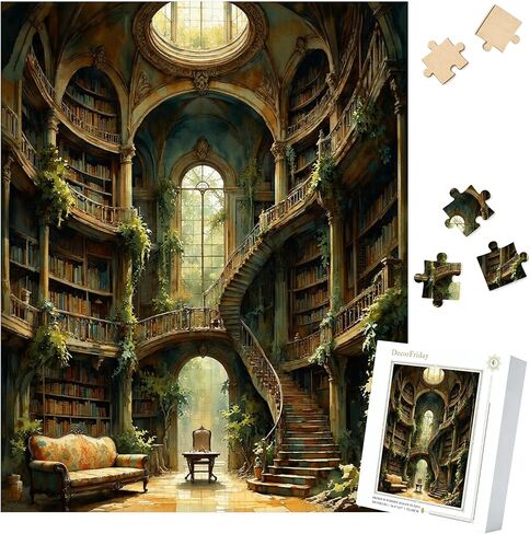 500 Piece Cozy Library Wooden Jigsaw Puzzle for Adults, Sunlit Reading Room Interior Puzzle, 20.4 x 15 in in Kuwait