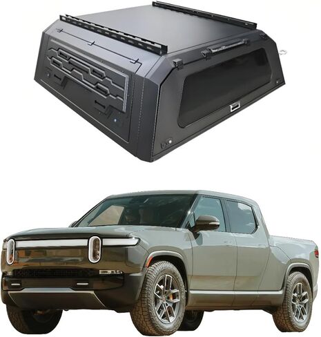 Truck Topper Compatible with Rivian R1T 2022–2025 4.5ft Bed, Lockable Hardtop Camper Shell w/Gullwing Doors, Rear Tent & Interior Light, No-Drill Bed Cap Pickup Canopy(Plain) in Kuwait