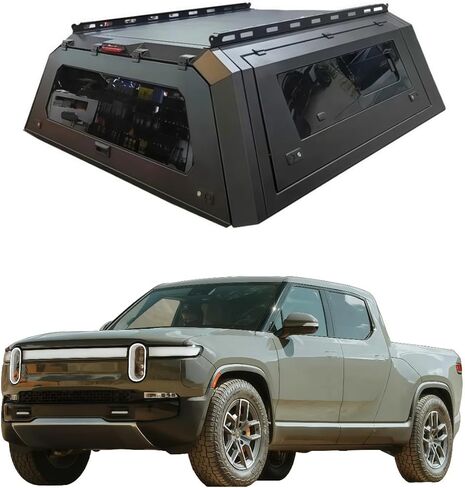 غطاء الشاحنة متوافق مع سرير Rivian R1T 2022–2025 بطول 4.5 قدم، وغطاء العربة ذو السقف الصلب القابل للقفل مع أبواب Gullwing، وخيمة خلفية وإضاءة داخلية، ومظلة بيك اب بغطاء سرير بدون حفر (عادي) in Kuwait
