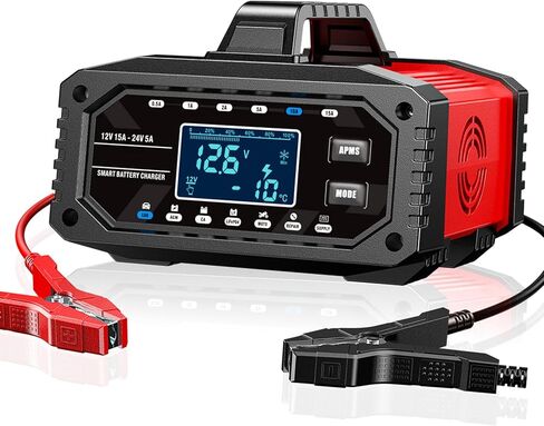 Shkalacar Power Supply 12V 24V AGM Battery Desulfator 15A Smart Battery Charger Maintainer with LCD Display AI 10-Stage Charging for Car Motorcycle Truck Boat LiFePO4 (US Plug) in Kuwait
