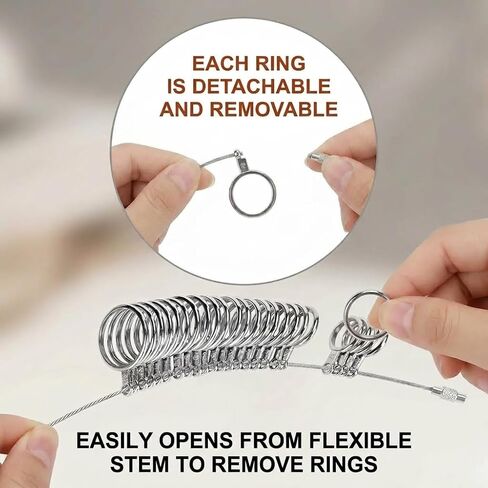 Ring Sizer Measuring Tool Set with Finger Sizer Mandrel, Ring Gauge for Jewelry Sizing, Silver, 4 Piece (Metal-4 Set) in Kuwait