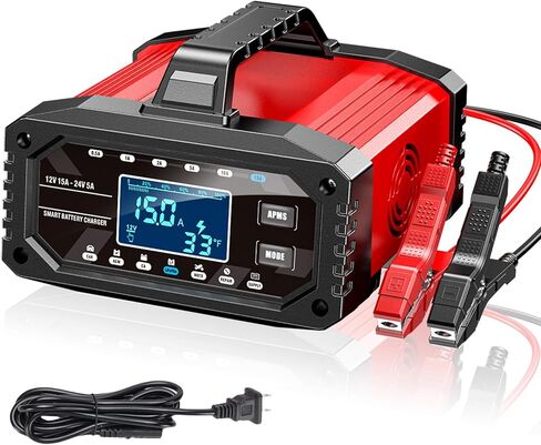Shkalacar Power Supply 12V 24V AGM Battery Desulfator 15A Smart Battery Charger Maintainer with LCD Display AI 10-Stage Charging for Car Motorcycle Truck Boat LiFePO4 (US Plug) in Kuwait