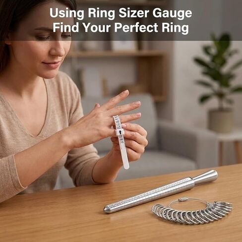 Ring Sizer Measuring Tool Set with Finger Sizer Mandrel, Ring Gauge for Jewelry Sizing, Silver, 4 Piece (Metal-4 Set) in Kuwait