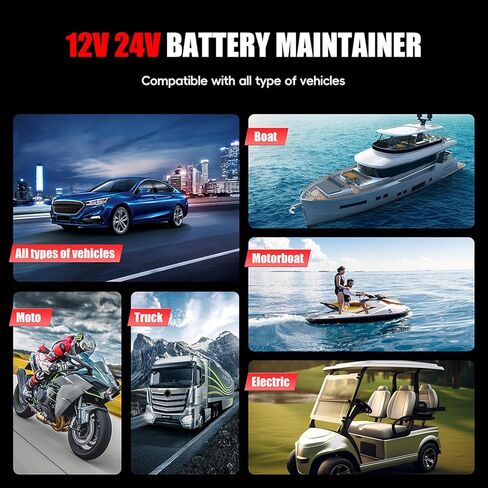 Shkalacar Power Supply 12V 24V AGM Battery Desulfator 15A Smart Battery Charger Maintainer with LCD Display AI 10-Stage Charging for Car Motorcycle Truck Boat LiFePO4 (US Plug) in Kuwait
