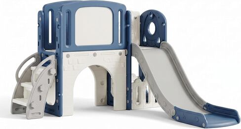 8-in-1 Toddler Slide Set Indoor Outdoor, Kids Playground Climber Slide Combo with Basketball Hoop, Crawl Tunnel, Steps & Play Area, Plastic Baby Slide for Toddlers 1-5 Years Old in Kuwait