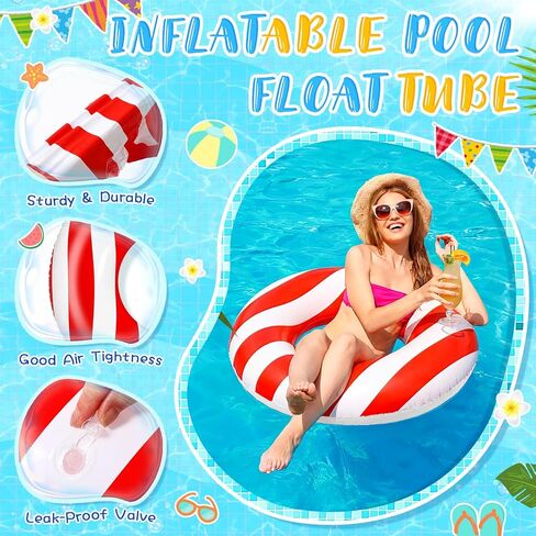Skylety 6 Pcs Carnival Party Decorations Inflatable Pool Floats, 24" Red and White Striped Swim Tubes for Circus Theme Birthday Party Decorations, Summer Beach Plool Water Supplies in Kuwait