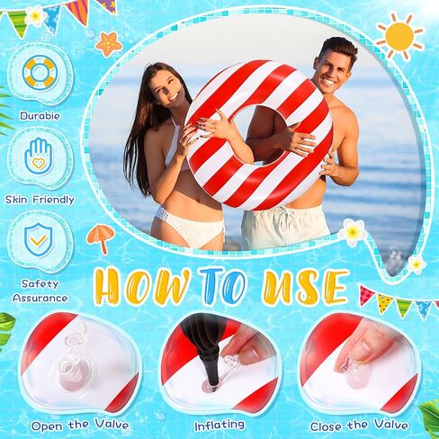 Skylety 6 Pcs Carnival Party Decorations Inflatable Pool Floats, 24" Red and White Striped Swim Tubes for Circus Theme Birthday Party Decorations, Summer Beach Plool Water Supplies in Kuwait