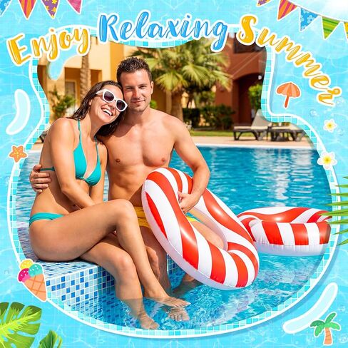 Skylety 6 Pcs Carnival Party Decorations Inflatable Pool Floats, 24" Red and White Striped Swim Tubes for Circus Theme Birthday Party Decorations, Summer Beach Plool Water Supplies in Kuwait