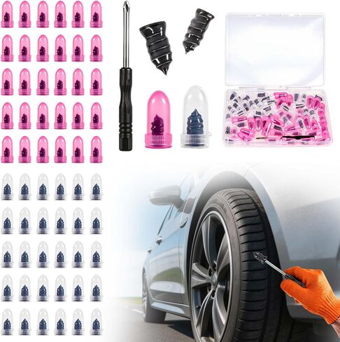 61pcs Tire Repair Rubber Nail Kit, Screw Type Rubber Plugs With Screwdriver For Tubeless Tire Puncture Repair, Self-Service Emergency Flat Tire Patch Tool For Car Truck Motorcycle Tractor Bicycle in Kuwait