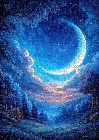 500 Piece Jigsaw Puzzle for Adults - Magical Blue Moon Night Sky Fantasy Landscape Puzzle, Premium Blue Board Challenging 500 Piece Puzzles for Adults & Teens, Family Game Gift for Puzzle Lovers in Kuwait