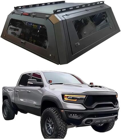Truck Topper Compatible with Ram 1500 TRX 2021–2024 5'7 Bed, Lockable Hardtop Camper Shell w/Gullwing Doors, Rear Tent & Interior Light, No-Drill Bed Cap Pickup Canopy(Decor) in Kuwait