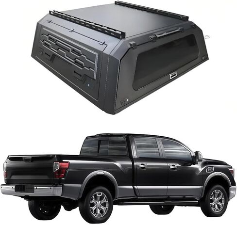 غطاء الشاحنة متوافق مع Nissan Titan XD 2016-2024 بطول 6.5 قدم، غطاء تخييم صلب قابل للقفل مع أبواب Gullwing، خيمة خلفية وإضاءة داخلية، مظلة بيك اب بغطاء سرير بدون حفر (عادي) in Kuwait
