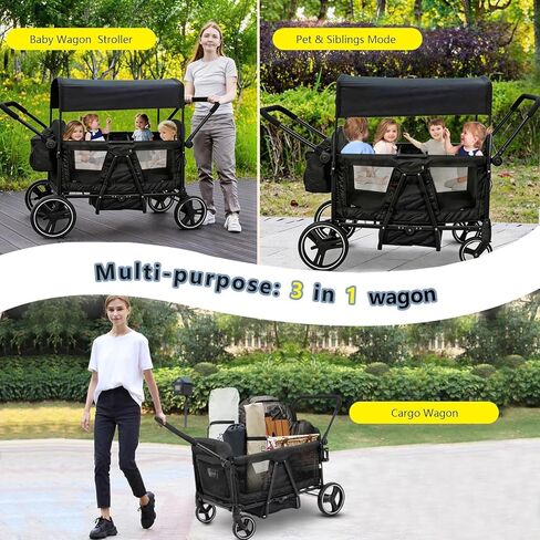 Wagon Stroller for 2 3 4 Kids 4 Seater All-TerrainTandem Baby Wagon Push Pull Foldable Lightweight with 5-Point Harness,Canopy,Snack Tray for Toddlers Beach Park Travel Outdoor Adventures in Saudi Arabia