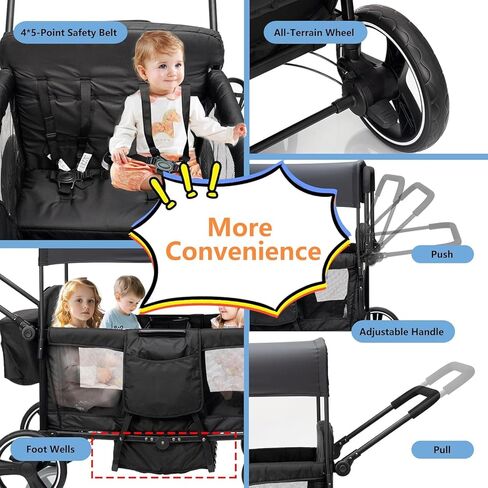 Wagon Stroller for 2 3 4 Kids 4 Seater All-TerrainTandem Baby Wagon Push Pull Foldable Lightweight with 5-Point Harness,Canopy,Snack Tray for Toddlers Beach Park Travel Outdoor Adventures in Saudi Arabia