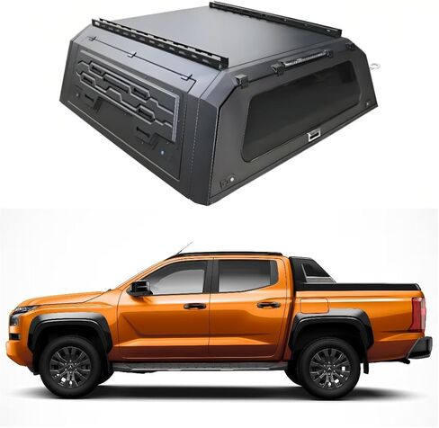 Truck Topper Compatible with Mitsubishi L200 2024+, Lockable Hardtop Camper Shell w/Gullwing Doors, Rear Tent & Interior Light, No-Drill Bed Cap Pickup Canopy(6ftDecor) in Kuwait