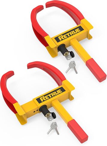 RETRUE Trailer Wheel Lock Clamp, Heavy Duty Anti-Theft Wheel Boot Lock for Cars, Trailers, RVs, Campers, SUVs, Motorcycles, Adjustable Fit 7–11 Inch Tires, High Visibility Yellow & Red (2 Pack) in Kuwait