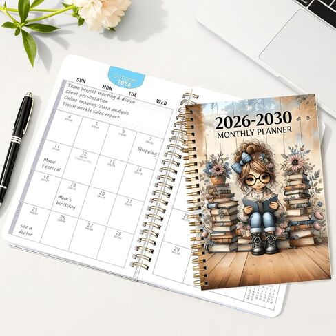 5-Year Monthly Planner for Women – Book Lover Cover, 60-Month Calendar with Tabs, 5.5"x8.3", 142 Pages Thick Paper, Yearly & Monthly Log in Kuwait