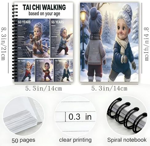 Tai Chi Walking Log for Seniors – 50-Page Spiral-Bound Journal with Lined Pages, Daily Walking Tracker & Gentle Exercise Guide, 8.3" x 5.5" Portable Fitness Planner in Kuwait