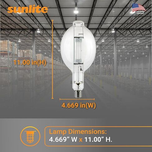 Sunlite 03680-SU MH1000/U/BT37 M47 مصباح هاليد معدني، 1000 واط، قاعدة موغول (E39)، BT37، عمر 12,000 ساعة، 110,000 لومن، لمسة نهائية شفافة، 4000 كلفن in Saudi Arabia