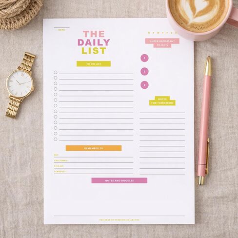 ThreeKin Color Pop To-Do List Planner – Daily Tear-Off Notepad (50 Sheets, 6.5" x 9") for Maximum Productivity – For Work, School & Home – USA Women-Owned Brand in Kuwait
