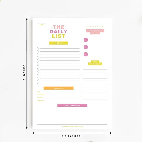 ThreeKin Color Pop To-Do List Planner – Daily Tear-Off Notepad (50 Sheets, 6.5" x 9") for Maximum Productivity – For Work, School & Home – USA Women-Owned Brand in Kuwait