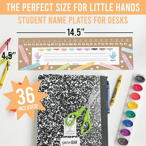 Hadley Designs Desk Name Tags for Classroom –36 Student Name Tags for Desks, 14.5x4.5 Name Plates for Classroom Decor, Teacher Supplies Kraft Nametags, 1st-3rd Grade Kindergarten Preschool Must Haves in Kuwait