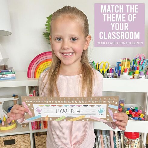 Hadley Designs Desk Name Tags for Classroom –36 Student Name Tags for Desks, 14.5x4.5 Name Plates for Classroom Decor, Teacher Supplies Kraft Nametags, 1st-3rd Grade Kindergarten Preschool Must Haves in Kuwait