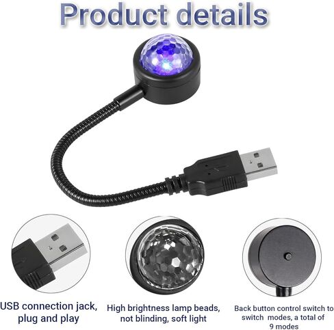 جهاز عرض ضوء ليلي USB ستار، جهاز عرض محمول يعمل بالصوت وقابل للتعديل، مصباح جو داخلي تلقائي لسقف السيارة وغرفة النوم، أسود in Kuwait