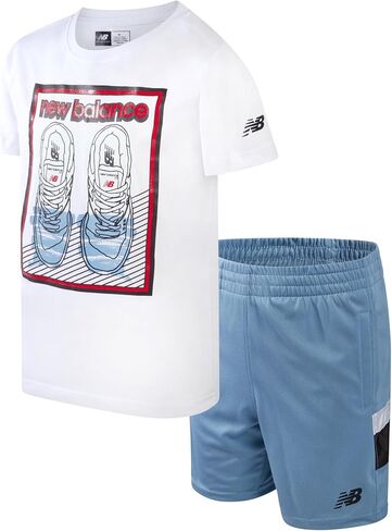 New Balance Boys' Active Shorts Set - 2 Piece Performance T-Shirt and Gym Shorts (4-12), Size 56, BlackRed in Saudi Arabia