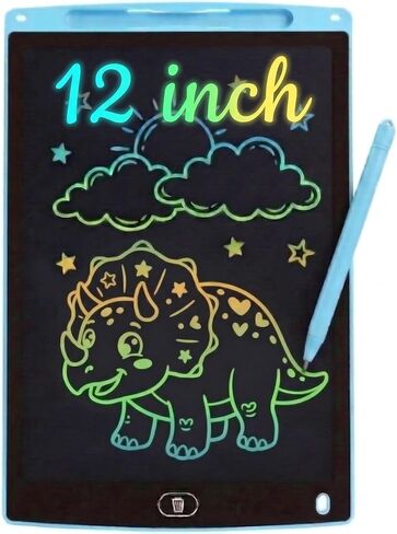 تابلت كتابة LCD مقاس 12 بوصة للأطفال والكبار، لوحة رسم ملونة قابلة للمسح مع وظيفة القفل، لعبة سفر قابلة لإعادة الاستخدام ومفكرة مذكرة مكتبية للأولاد والبنات من عمر 3 سنوات فما فوق (أسود) in Kuwait