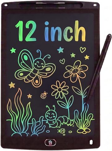 12 Inch LCD Writing Tablet for Kids and Adults, Colorful Erasable Doodle Board Drawing Pad with Lock Function, Reusable Travel Toy & Office Memo Notepad for Boys Girls Ages 3+(Black) in Saudi Arabia