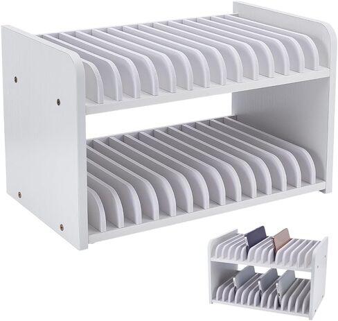 UNICRAFTALE 3-Tier White Wooden Phones Storage 45-Grid Classroom Cell Phone Holder Mobile Phone Desktop Organizer Storages Box Adjustable Multiple Cell Phones Rack Caddy for Classroom Office in Kuwait