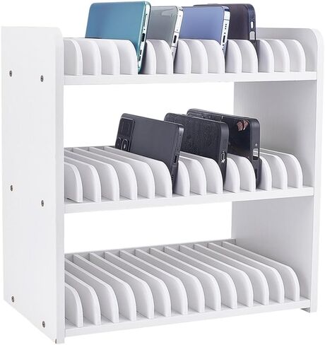 UNICRAFTALE 3-Tier White Wooden Phones Storage 45-Grid Classroom Cell Phone Holder Mobile Phone Desktop Organizer Storages Box Adjustable Multiple Cell Phones Rack Caddy for Classroom Office in Saudi Arabia