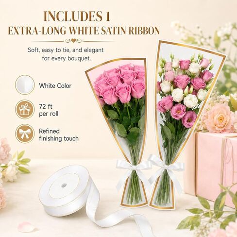 10 PCS 4 Colors Flower Bags for Bouquets, 17.8 x 11.2 Inches Plastic Flower Sleeves Flower Bouquet Wrapping Paper, Clear Front Bouquet Bags Floral Wraps Gift Bag with White Ribbons for Florist in Kuwait