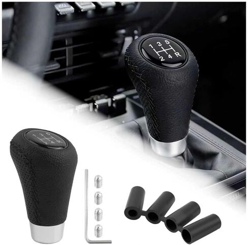 Car Gear Shift Knob,Leather 5 Speed Manual Gear Shifter Knobs with Non-Slip Grip Design,Universal Stick Shift Knob Replacement with 4 Adapters & Wrench for Most Vehicles (Black/Red) in Saudi Arabia