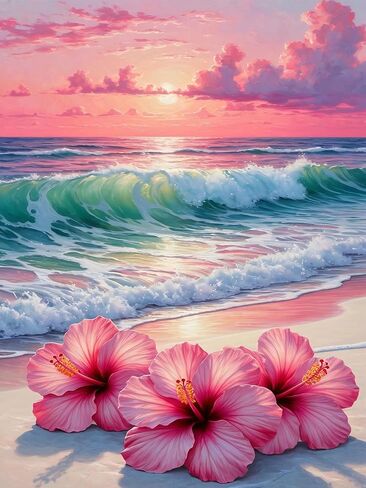 YULIDECO Flowers Diamond Art,DIY Beach Diamond Art Kits for Adults,Full Drill Diamond Painting Kit,Home Wall Decor Diamond Painting(12x16 Inch) in Kuwait