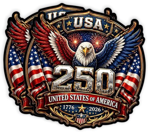 USA 250 Sticker 1776-2026 – America 250 Stickers for Car Laptop Water Bottle – Patriotic Stickers with Bald Eagle & American Flag – 5 Inch Waterproof Vinyl Decal – 250 Anniversary USA Decorations in Saudi Arabia