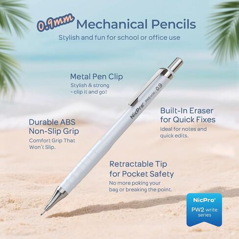 Nicpro 12 Pack TPE Rotary Retractable Pen Eraser Refills, 4PCS 0.9mm Pastel Drafting Pencils with 4 Tube HB Lead Refills in Kuwait