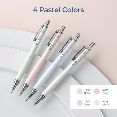 Nicpro 12 Pack TPE Rotary Retractable Pen Eraser Refills, 4PCS 0.9mm Pastel Drafting Pencils with 4 Tube HB Lead Refills in Kuwait
