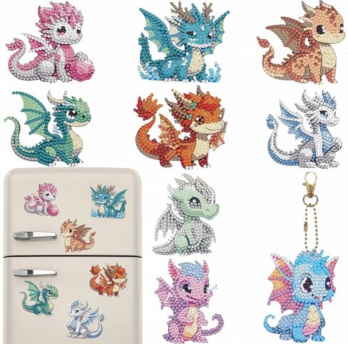Bulerrylulu 9 Pcs Diamond Painting Magnets Kits Cat Fridge Magnet Stickers Diamond Art Painting Keychains Gem Painting kit for Beginners Adults DIY Art Craft Gifts Home Decors (cat) in Saudi Arabia