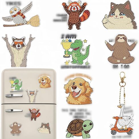 Bulerrylulu 9 Pcs Diamond Painting Magnets Kits Cat Fridge Magnet Stickers Diamond Art Painting Keychains Gem Painting kit for Beginners Adults DIY Art Craft Gifts Home Decors (cat) in Saudi Arabia