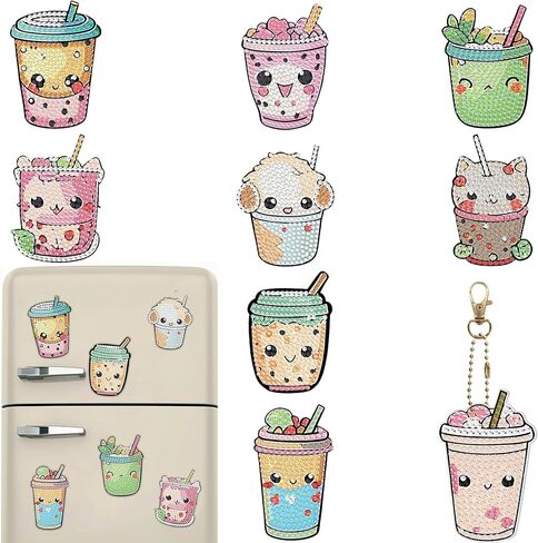 Bulerrylulu 9 Pcs Diamond Painting Magnets Kits Cat Fridge Magnet Stickers Diamond Art Painting Keychains Gem Painting kit for Beginners Adults DIY Art Craft Gifts Home Decors (cat) in Saudi Arabia