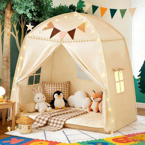 Large Teepee Tent for Kids: with Star Lights & Flags - 3-Window Cone Ball Playhouse for Indoor & Outdoor - Portable & Foldable Gift for Boys & Girls - Pink, 59.1"x39.4"x59.1" in Saudi Arabia