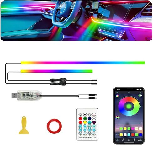 أضواء شريط LED داخلية للسيارة، مصابيح LED أكريليك للسيارة مع مطاردة ديناميكية Dreamcolor، 10 في 1 175 بوصة 593 LED مجموعات الإضاءة المحيطة تطبيق مزامنة الموسيقى اللاسلكي والتحكم عن بعد in Kuwait